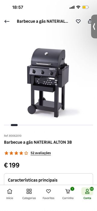 Barbecue a gás / 3 queimadores / 9 W Potência / Novo Preço 244€ (atualmente 200€)