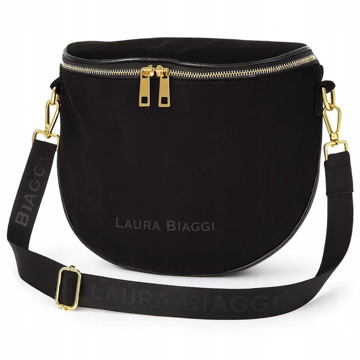 Zamszowa Torebka LAURA BIAGGI Czarna Listonoszka Na Ramię Skóra Eko