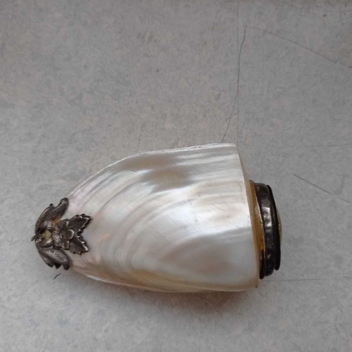 stara tabakiera wykonana z muszli, zdobiona, kobieca, VINTAGE!