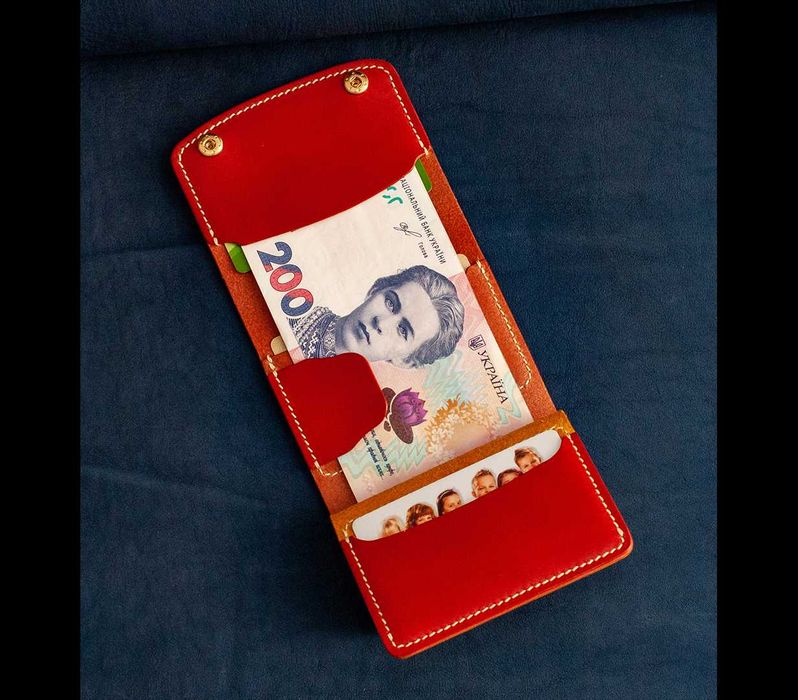 Необычный женский красный кошелек из натуральной итальянской кожи