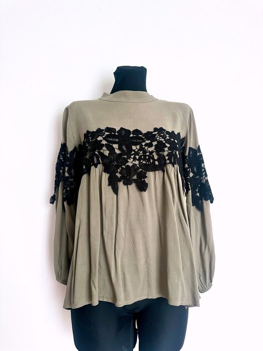 Zielona damska bluzka elegancka z koronką khaki do pracy S 36 M MiLady
