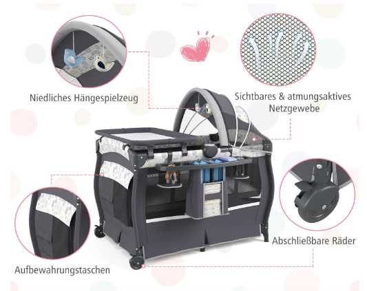 COSTWAY łóżeczko podróżne 5w1 składane z materacem przewijak daszek