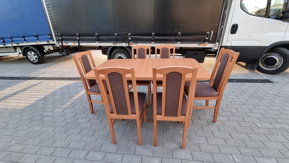 Nowe : Stół rozkładany + 6 krzeseł,  olcha + braz , dostawa cała PL