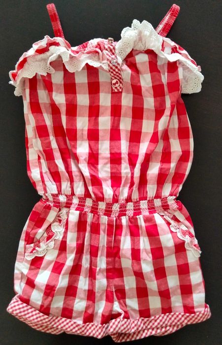 Kombinezon letni Lindex rozm. 122 czerwony kratka stan bardzo dobry