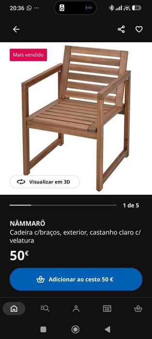 Conjunto mesa e 2 cadeiras com braços NÄMMARÖ IKEA
