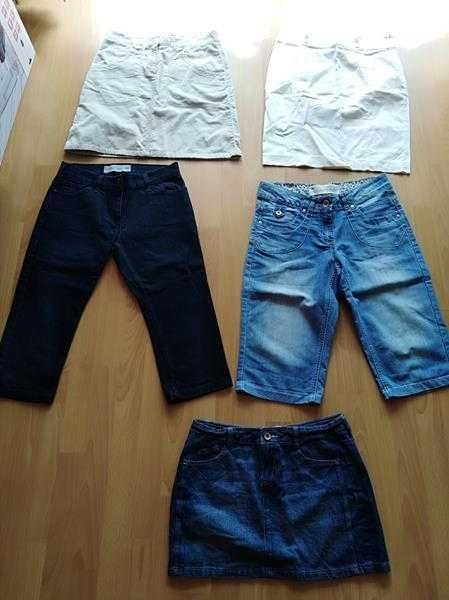 Zestaw ubrań damskich 5 sztuk dżinsowych spodnie 3/4 spódnice roz  M