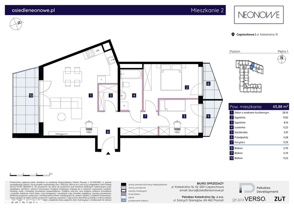 3-pokojowe mieszkanie 65m2 + 3 balkony