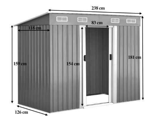 Domek Narzędziowy Schowek na Narzędzia Ogrodowy Szopa 238x126x181 cm