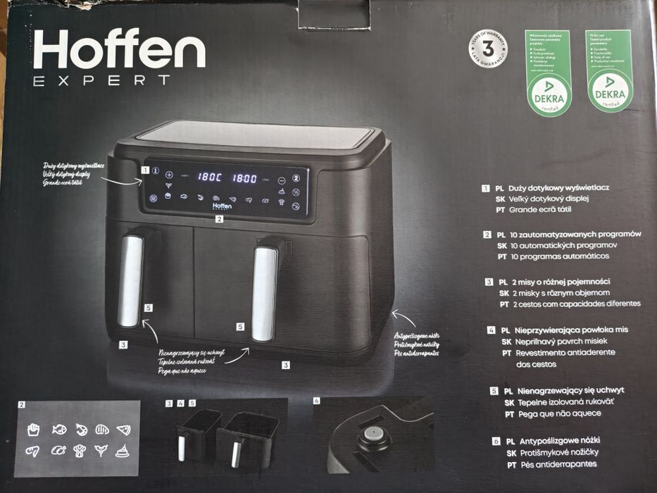 Frytkownica beztłuszczowa 2-komorowa hoffen 9,5L