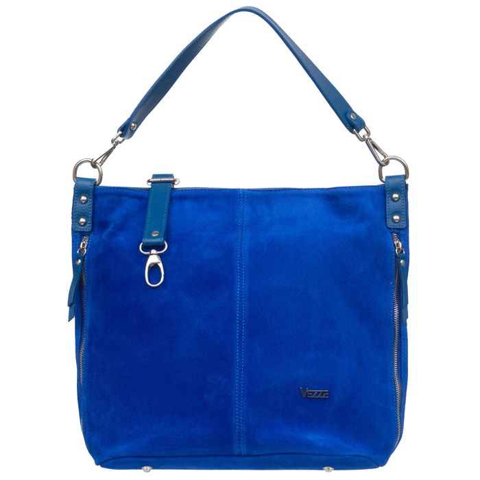 VEZZE torebka damska zamszowa worek z paskiem na ramię V551 chabrowa