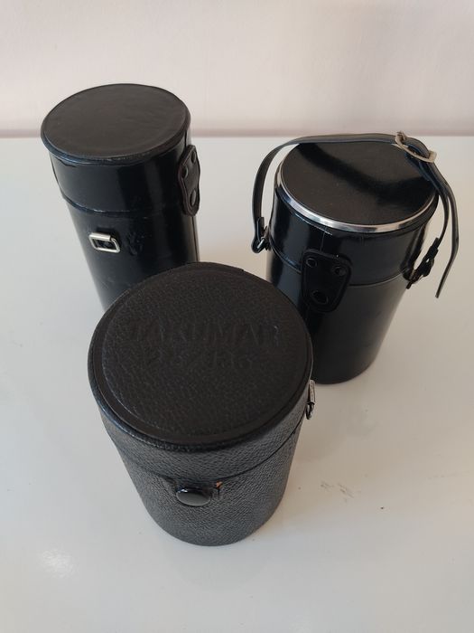 Caixas/bolsas em couro para lentes/câmaras