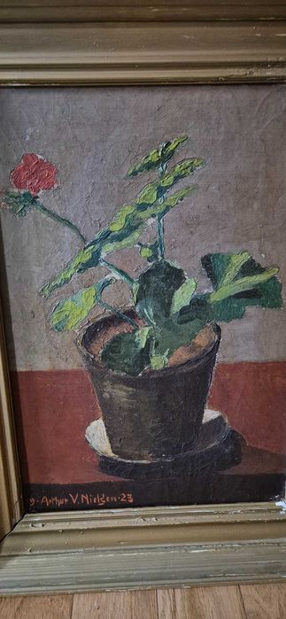 Obraz "Kwiaty w doniczce" duński aukcyjny artysta Arthur Nielsen