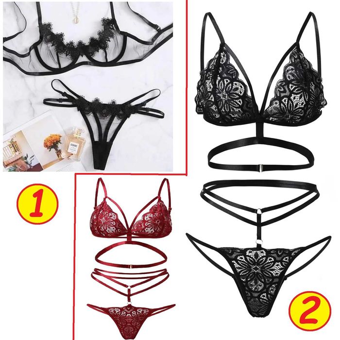 Еротичний прозорий набір бюстгальтер стрінги