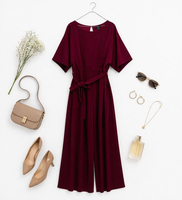 Bordowy kombinezon z szerokimi nogawkami 5XL 50