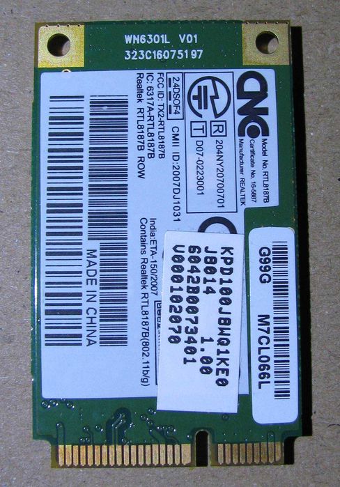 сетевая карта Realtek mini PCI-e RTL8187B WiFi