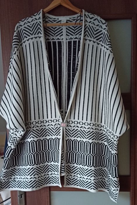 Cardigan, narzutka swetr H&M  rozmiar M/L biało czarny bawełna