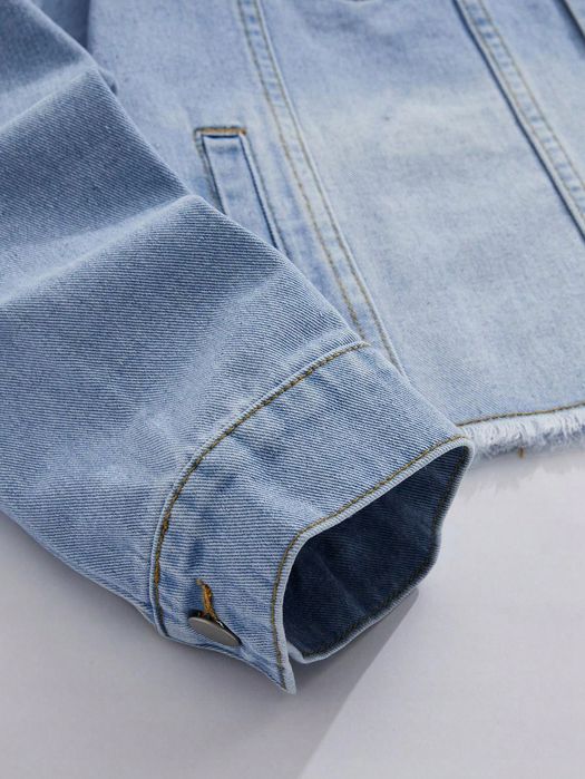 Kurtka Męska Jeansowa Vintage Z Surowym Wykończeniem Casual Romwe M