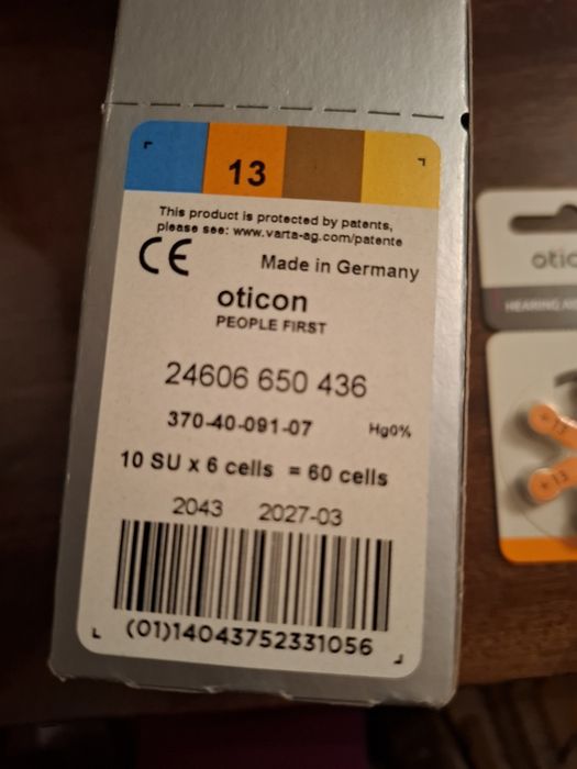 Oticon baterie do aparatu sluchowego  60 szt.