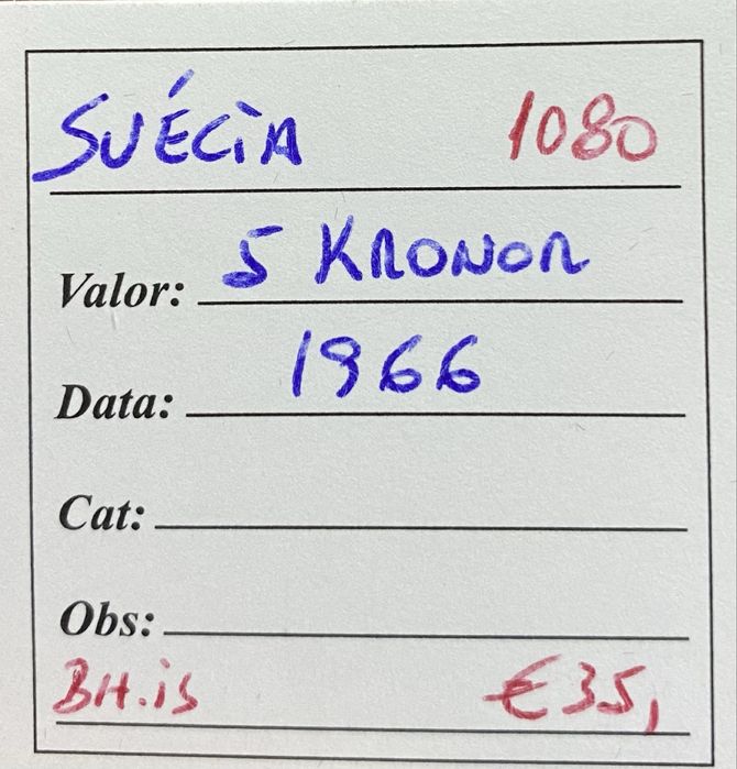 Moeda 1080 - SUECIA 5 Kronor 1966 Prata