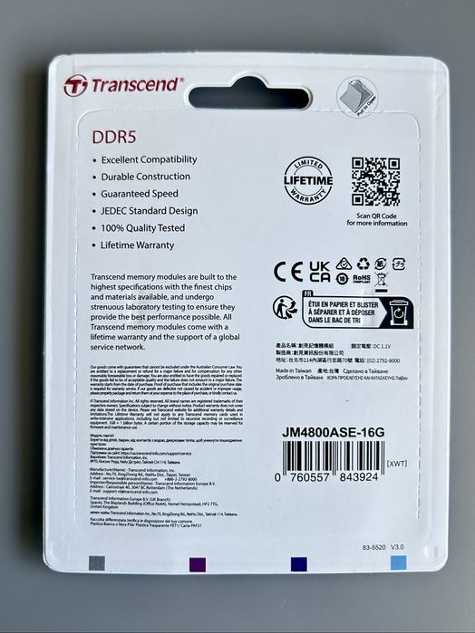Pamięć RAM Transcend DDR5 16GB 4800 CL40 SO-DIMM (JM4800ASE16G)