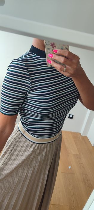 Koszulka bluzka pólgolf rozciągliwa S 36 w paski