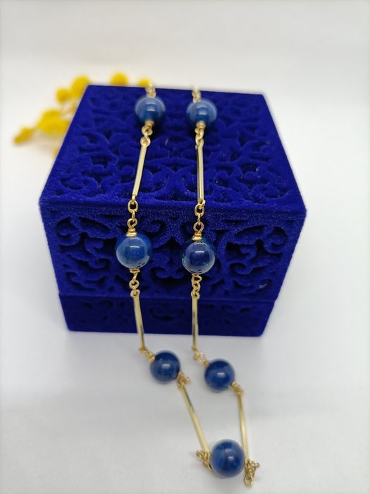 Wyjątkowy łańcuszek/ naszyjnik z lapis lazuli ze złota, złoto pr 585