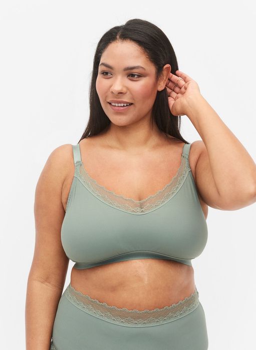 Zizzi 44 2xl Prążkowany Elastyczny Biustonosz Top Z Koronką Plus Size