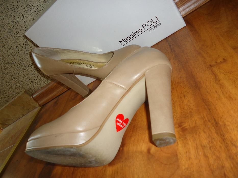 Buty skórzane czółenka beż  37.5