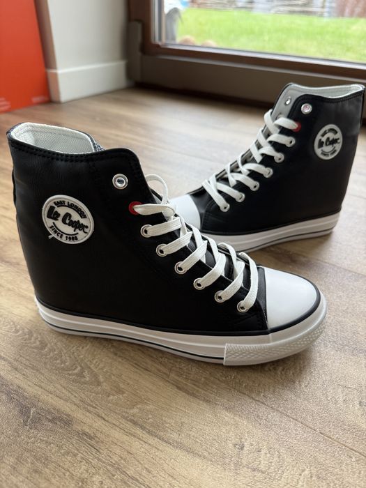 Lee Cooper Damskie Trampki na Koturnie Wysokie Czarne • Roz. Eu 37 - 23 cm • Szybka Wysyłka!
