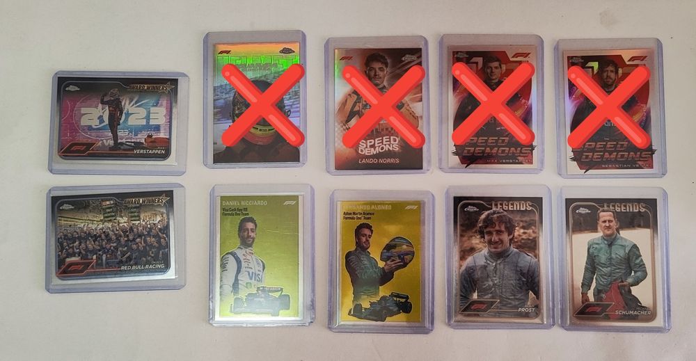 10 Topps Chrome F1 Cards (Speed Demons, Legend, Helmet)