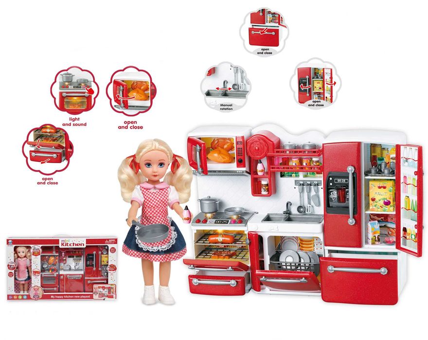 Kuchnia dla lalek meble mebelki AGD + Lalka na baterie Duży zestaw