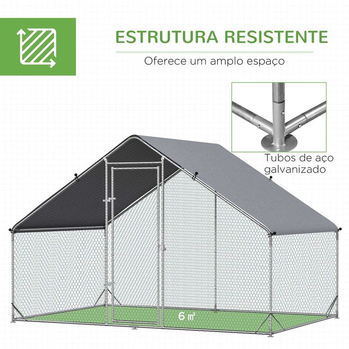Galinheiro 3x2x2 m em aço galvanizado e cobertura Oxford