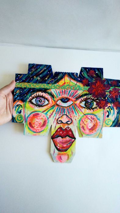 Pintura em cartão rosto feminino para emoldurar