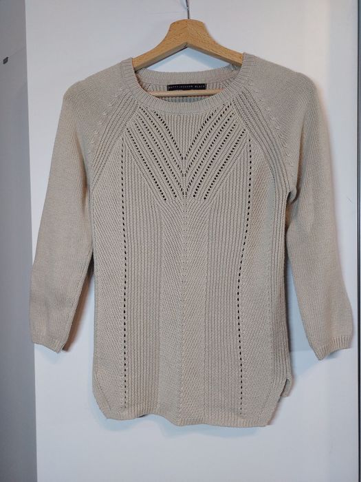 Beżowy swetmer 36/S kremowy sweter ażurowy Betty Jackson 38/M brązowy