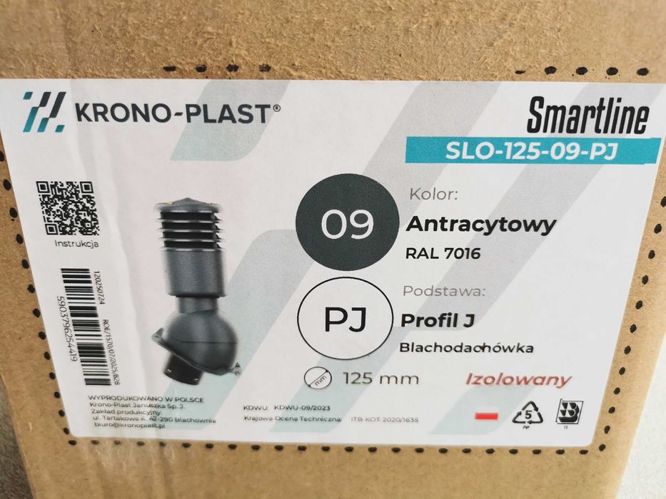 Nowy ocieplony kominek wentylacyjny Antracyt