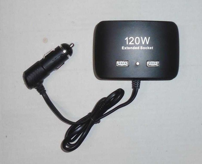 Ficha isqueiro tripla 12V. (120W) com 2 fichas USB 5V/1Amp. NOVO