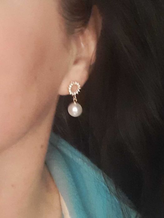 Nowe kolczyki perly sztyft wiszace cyrko zlote apart stal chirurgiczna