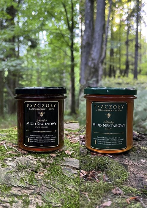 Miód spadziowy-spadż iglasta 450g/350ml + Miód nektarowy-leśny 450g/350ml