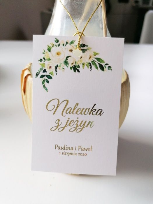 Zawieszki na alkohol ze złotymi napisami WHITE FLOWERS