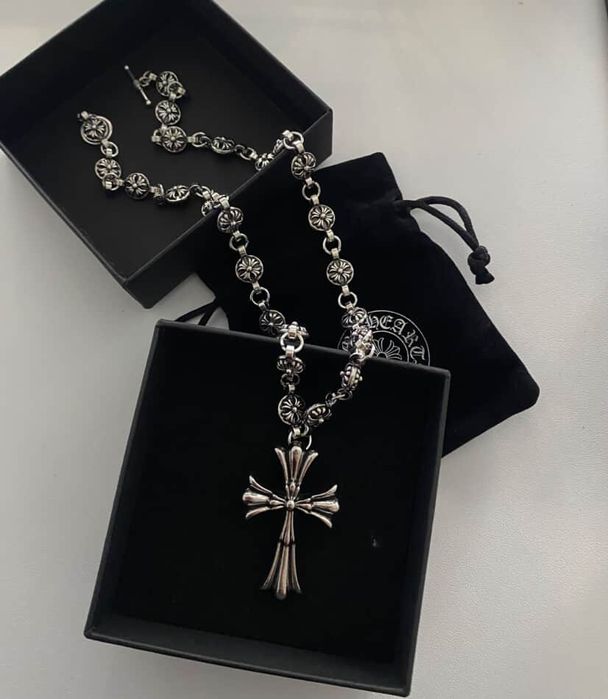 Підвіска Хрестик Chrome Hearts / Масивний ланцюжок Хром Хартс на шию / Срібний кулон с крестом y2k