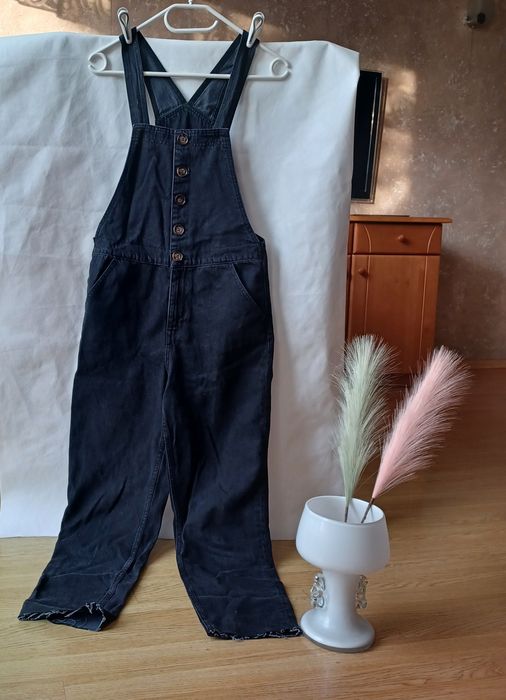 Ogrodniczki kombinezon czarne jeansowe dżinsowe XS 34 push up jeans
