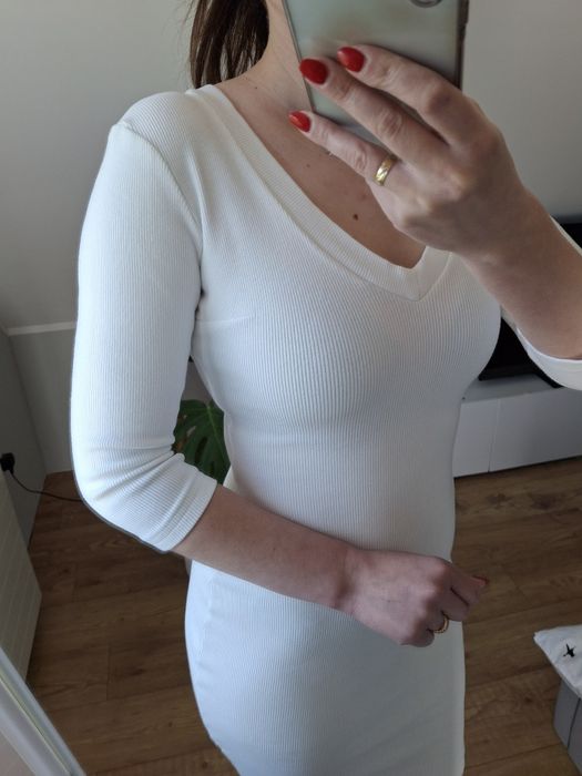 Rozmiar XS S, Lila Lou biała prążkowana sukienka, dopasowana obcisła