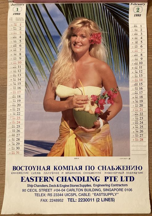 Винтажный перекидной календарь 1993 (ню, эротика, девушки)