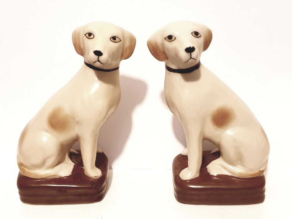 Beautiful vintage pair of polychrome porcelain dog figurines