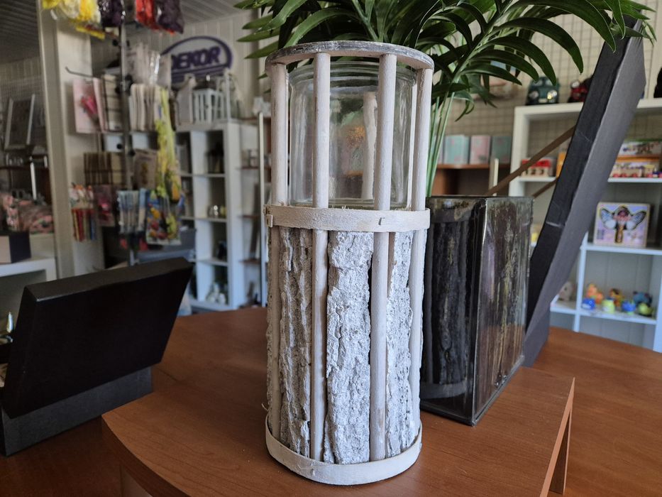 Lampion drewniany szklany świeczniki lampiony