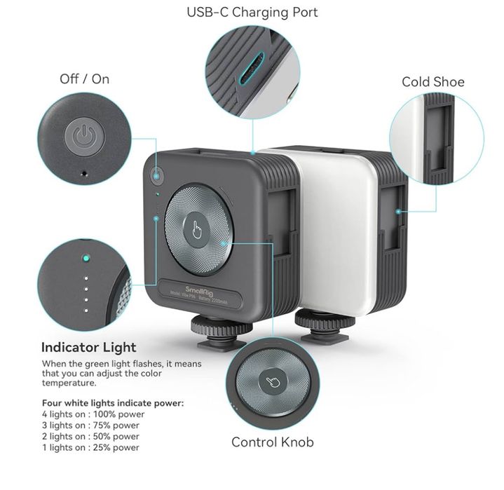 SMALLRIG P96 Mini lampa wideo LED, 96 diod LED z dołączoną stopką