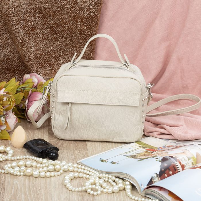 VERA PELLE torebka damska skórzana listonoszka z paskiem V167 kremowa