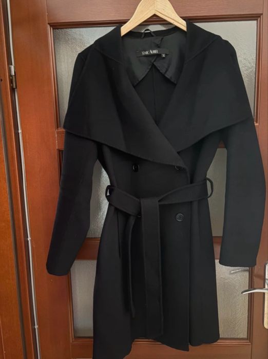 Czarny, elegancki płaszcz Marc Aurel r.38 – luksusowy skład - wełna, kaszmir - jak nowy