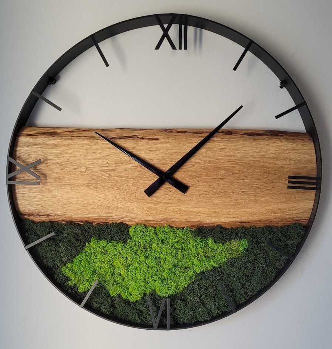 Dębowy zegar 60cm ścienny Loft, Industrial, Chrobotek. Rękodzieło