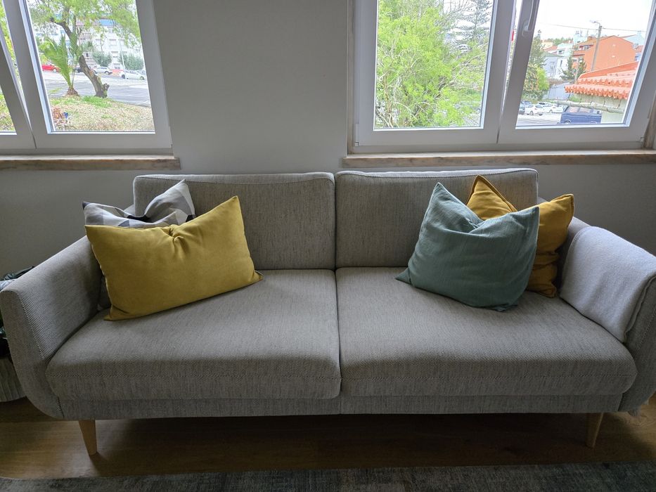 Sofá de 3 lugares cinzento/bege